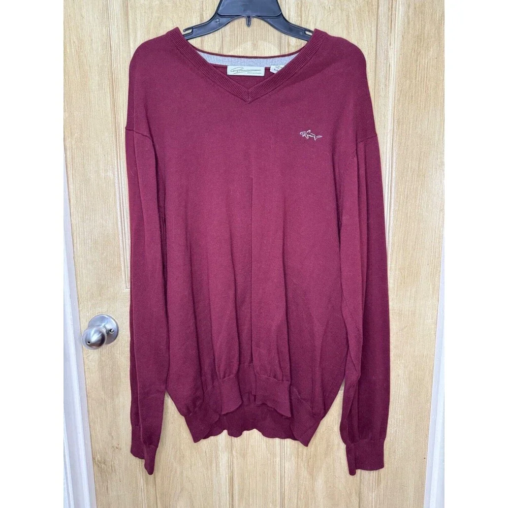 Greg Norman Men's Cotton V-Neck Sweater Burgundy Size XL